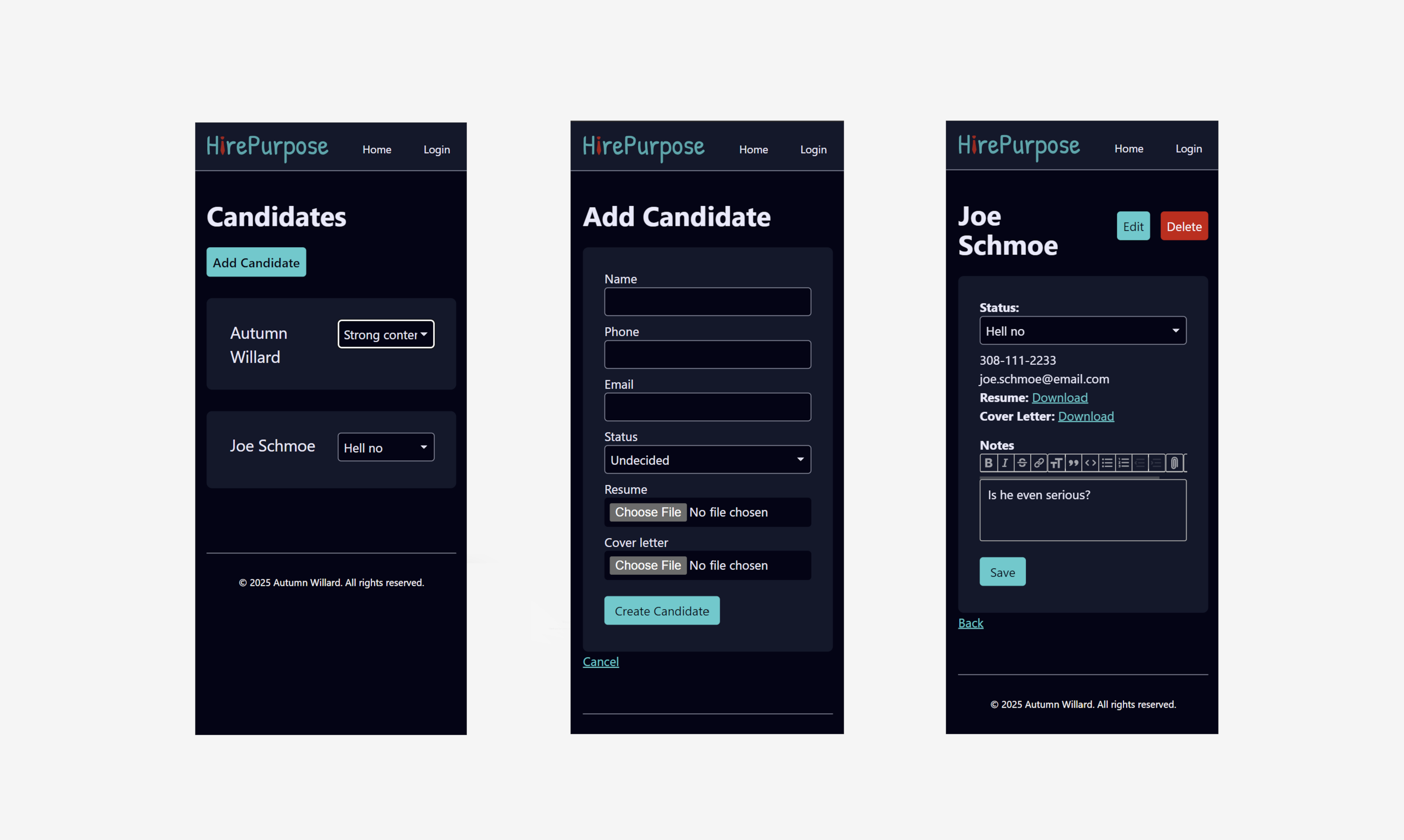 Screenshot of mobile views of the Rails app